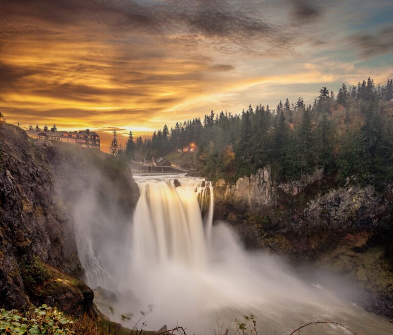 Snoqualmie Falls at sunset in Washington State